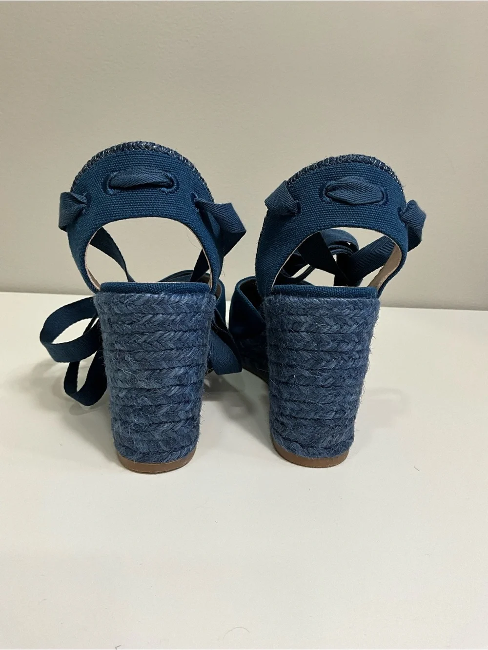 STUART WEITZMAN Marguerita Navy Canvas Espadrille Wedge Ankle Tie Sandals 8 - Picture 7 of 8